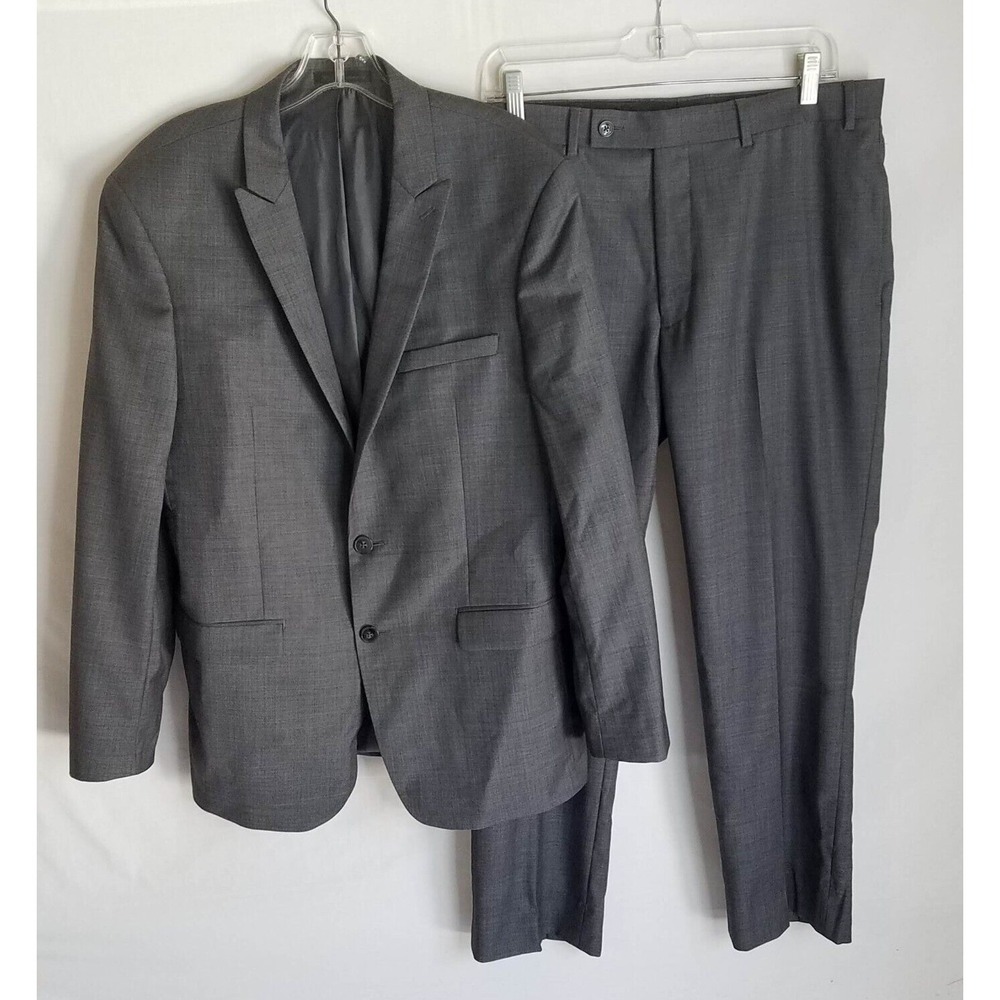 Calvin Klein‎ Mens Grey Wool Extreme Slim 2PC Suit Blazer Sz 42R Pants Sz 34x28
